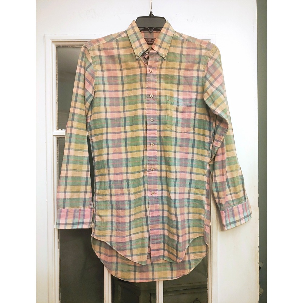 Chaps Ralph Lauren Men's S Madras Plaid Cotton Button-Down Shirt Pockets